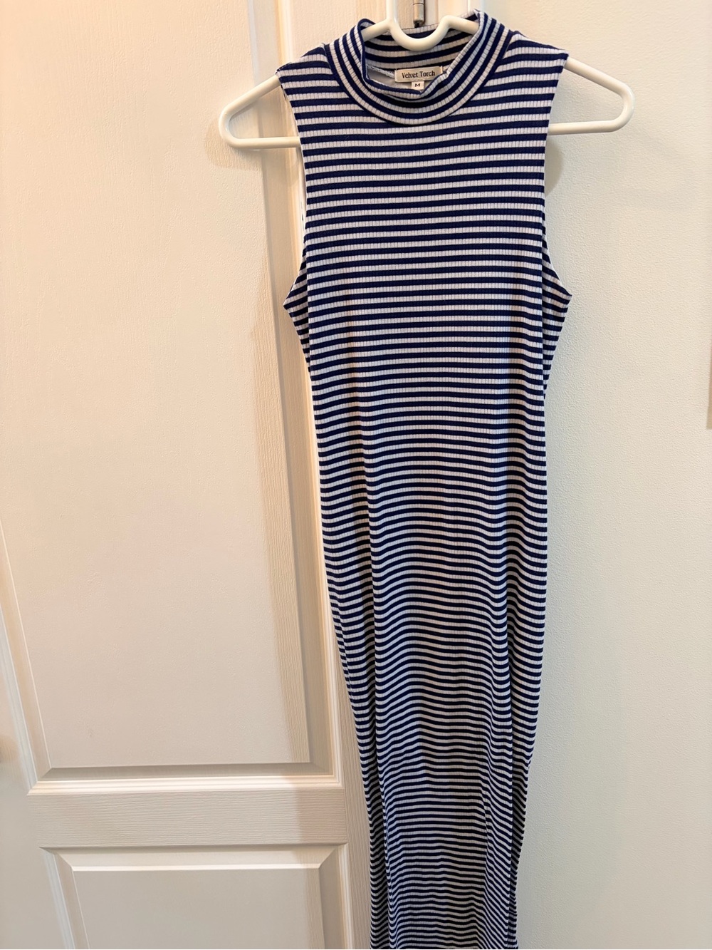 Velvet Torch Navy and White Striped Sleeveless Maxi Dress